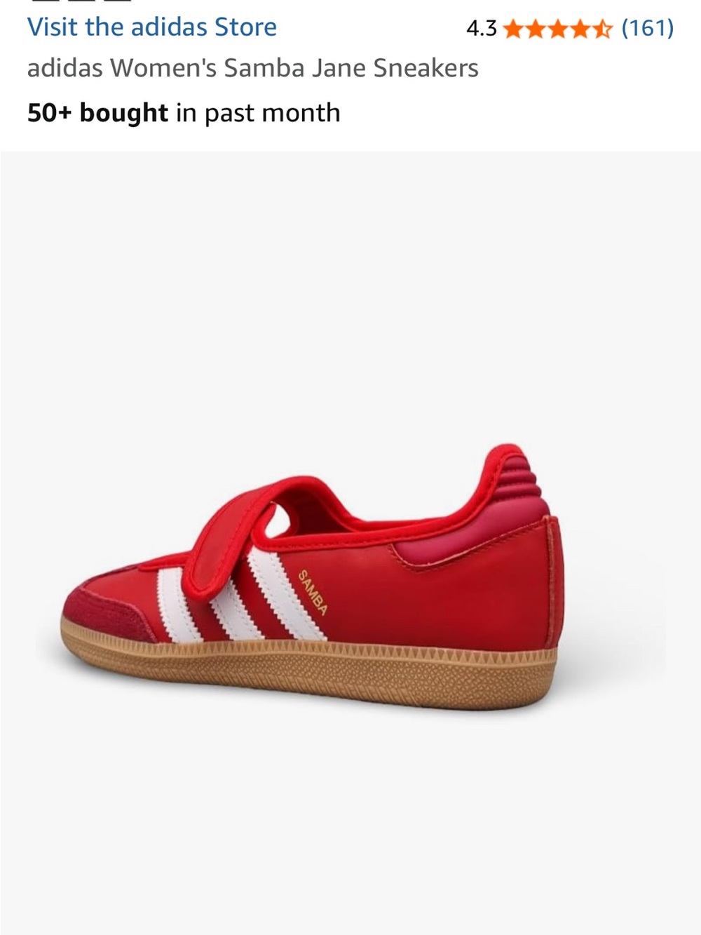 adidas women’s Samba Mary-Jane Sneakers in Red with White Stripes - Picture 4 of 6
